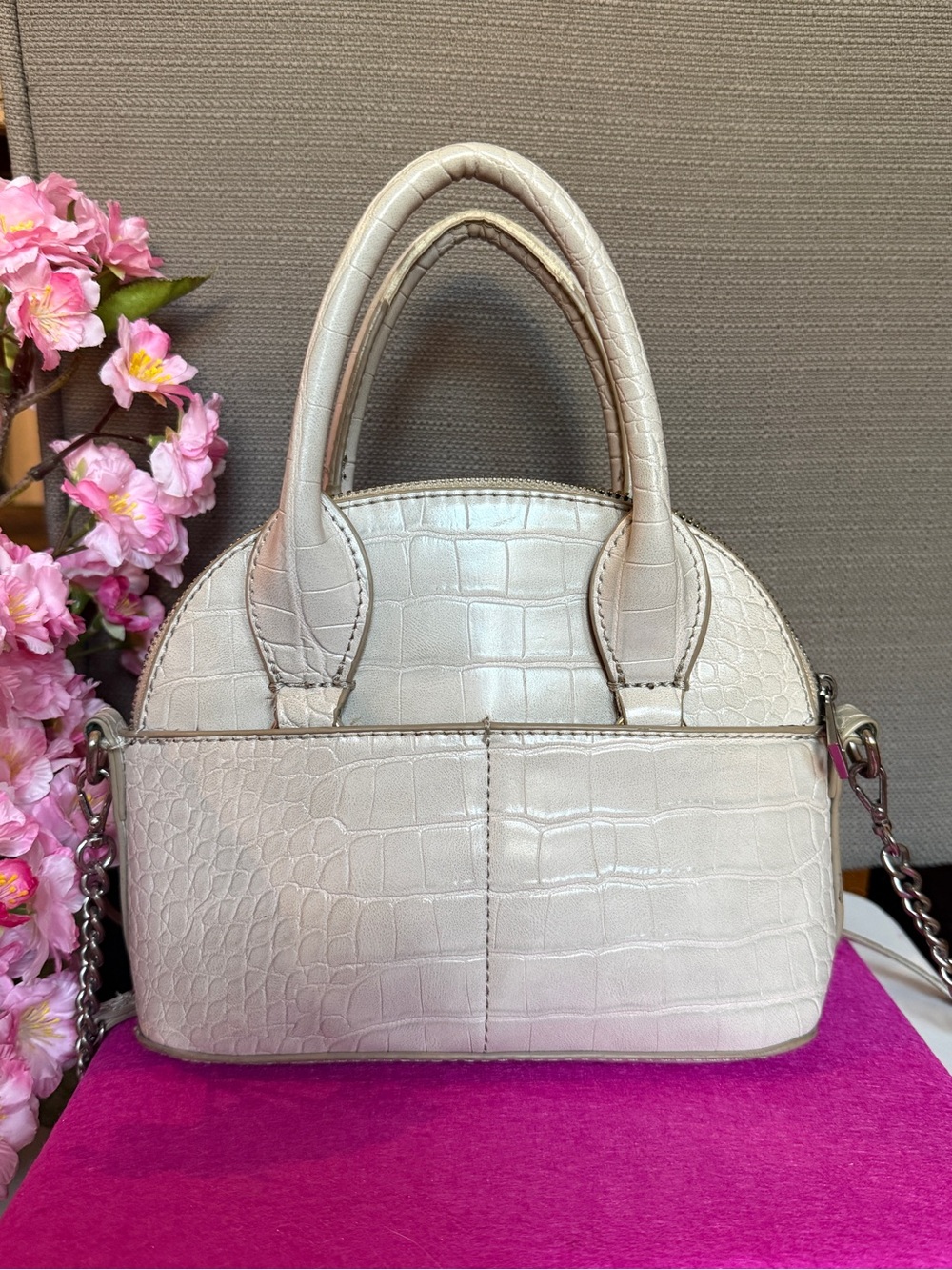 Zara Croc-Embossed Shoulder Bag in White